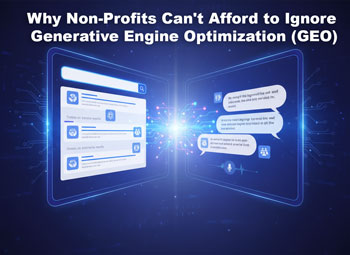 Visual representation of Generative Engine Optimization (GEO) showing the transition from traditional search engines to AI-powered answer engines for nonprofit organizations