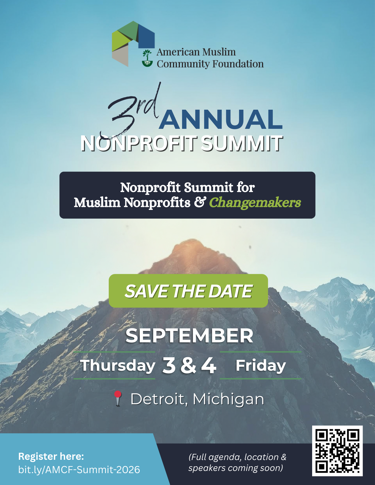 3rd Annual AMCF Nonprofit Summit for Muslim Nonprofits and Changemakers – September 3–4, 2026 in Detroit, Michigan